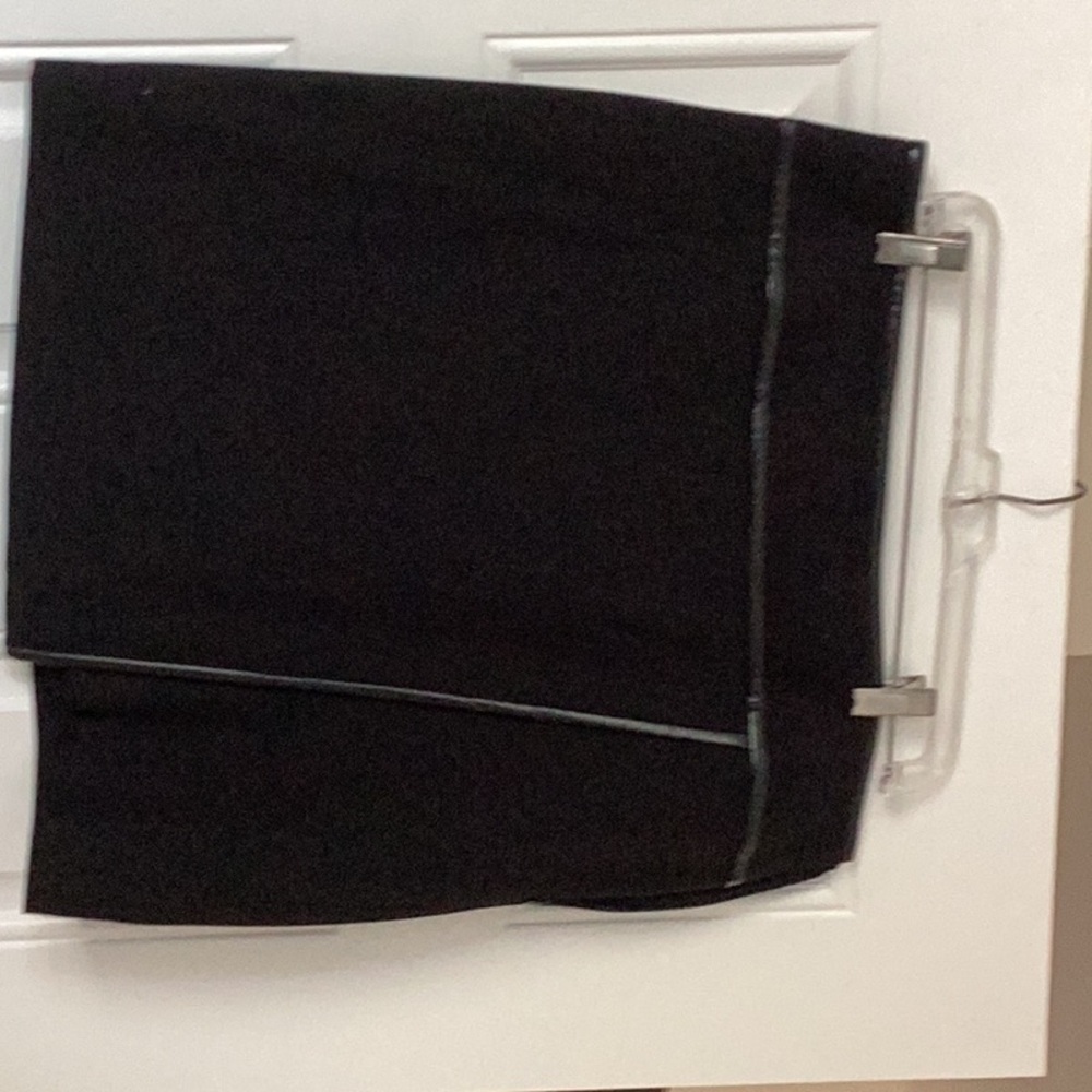 Black mini skirt with faux leather trim